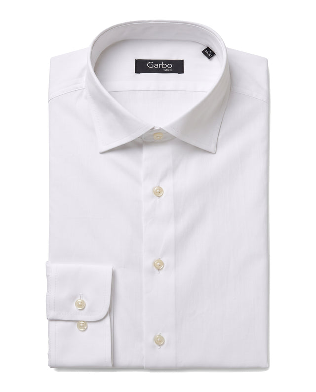 CHEMISE COL ITALIEN EN POPELINE BLANCHE