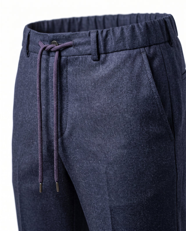 Pantalon "Télémaque" à Lacet amovible en Flanelle Bleu Marine Vitale Barberis Canonico®