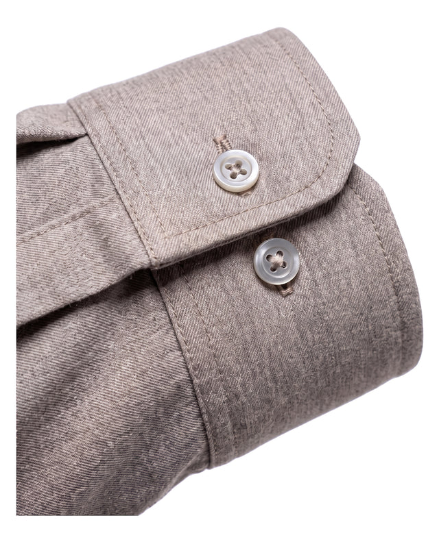 CHEMISE COL CUTAWAY EN TWILL DE FLANELLE BEIGE