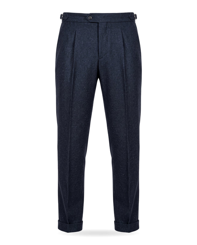Pantalon à Pinces "Ulysse" en Flanelle Chinée Bleu Marine