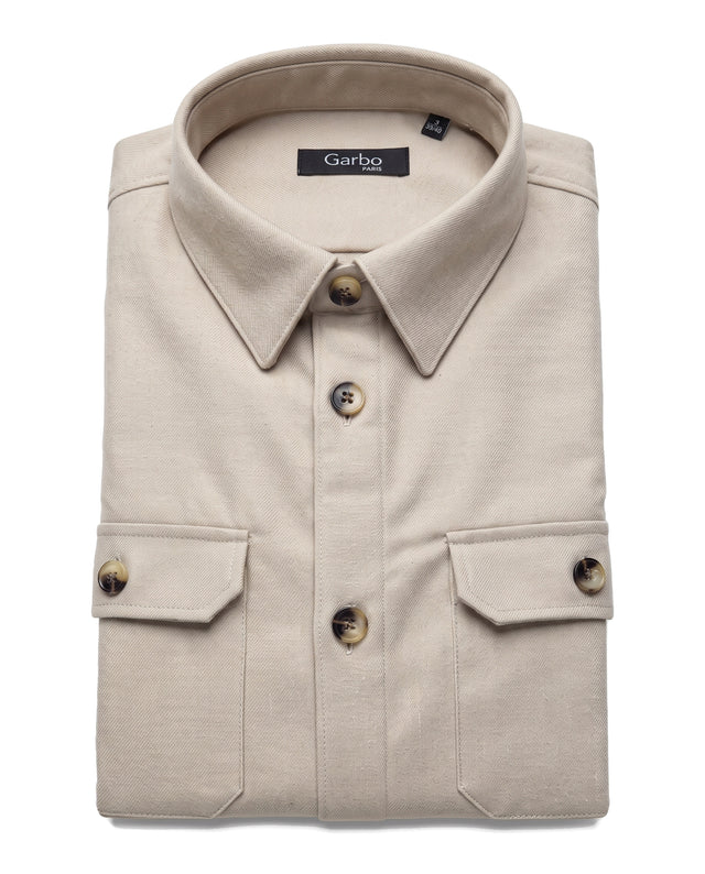 SURCHEMISE ALEX BEIGE EN FLANELLE DE COTON EPAIS