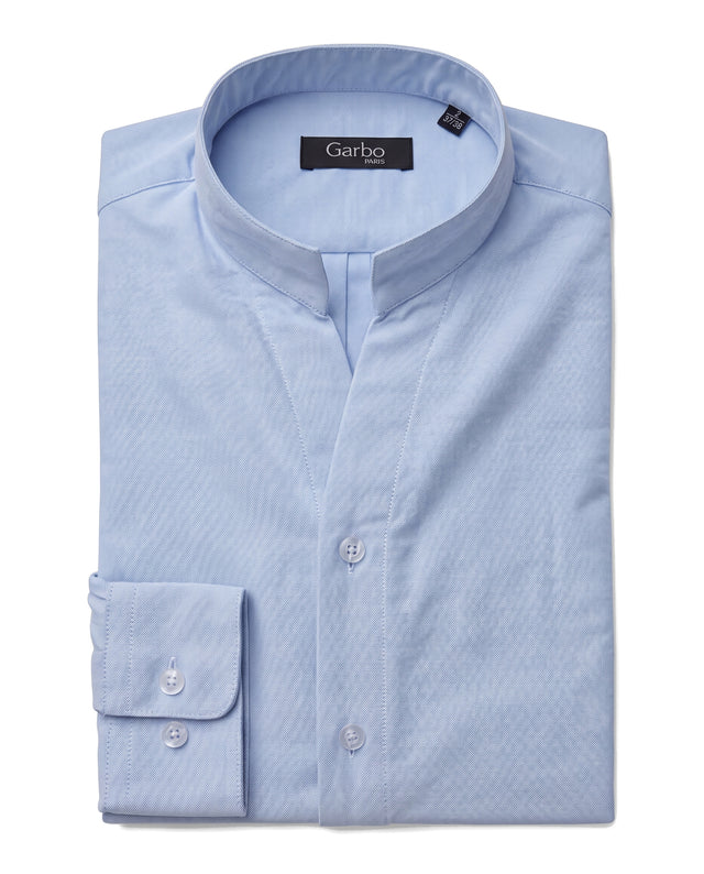 Chemise Col "Monte-Carlo" Bleu Ciel en Flanelle de Coton