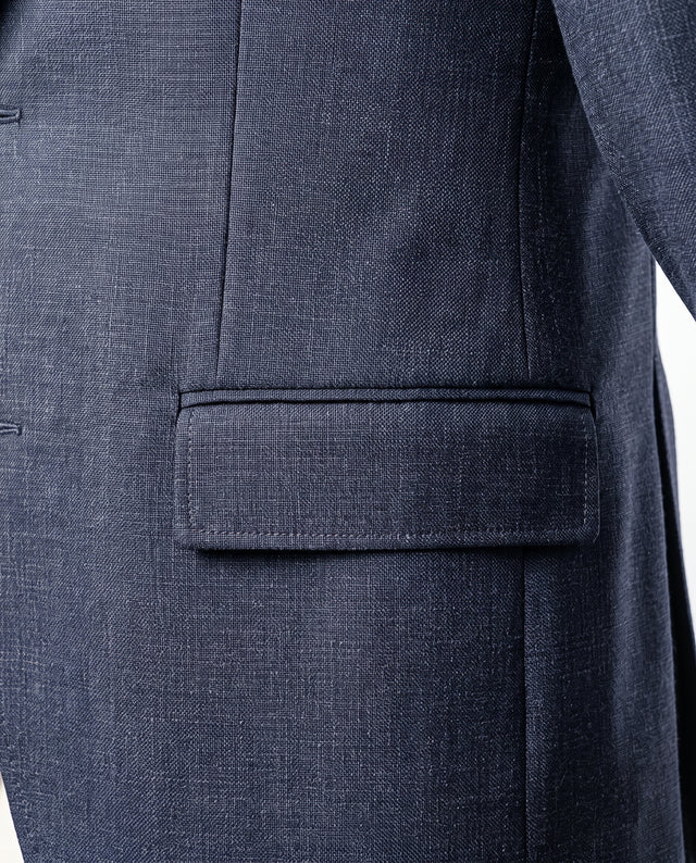 VESTE NAPOLITAINE MÉNÉLAS EN LAINE À MICRO PIED DE POULE BLEU MARINE