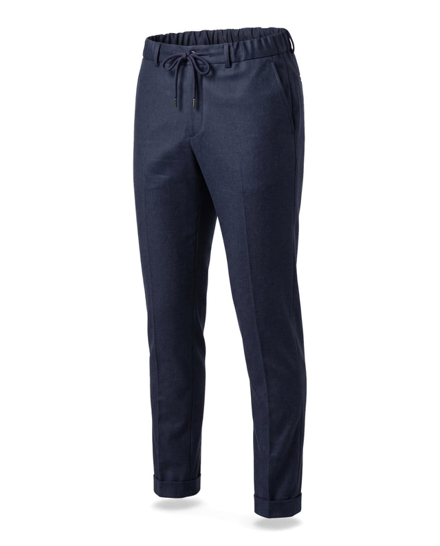 Pantalon "Télémaque" à Lacet amovible en Flanelle Bleu Marine Vitale Barberis Canonico®