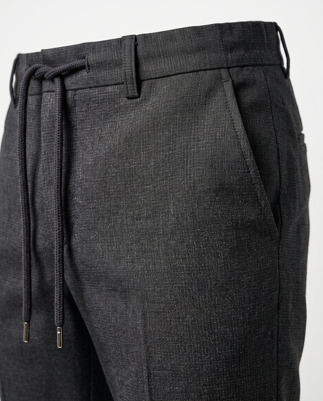 Pantalon "Ménélas" à Lacet amovible en Laine à Micro Pied de Poule Grise & Noir