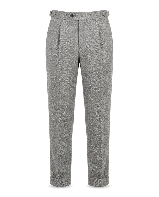 Pantalon à Pinces "Giuseppe" en Tweed de Flanelle Mélangée Grise