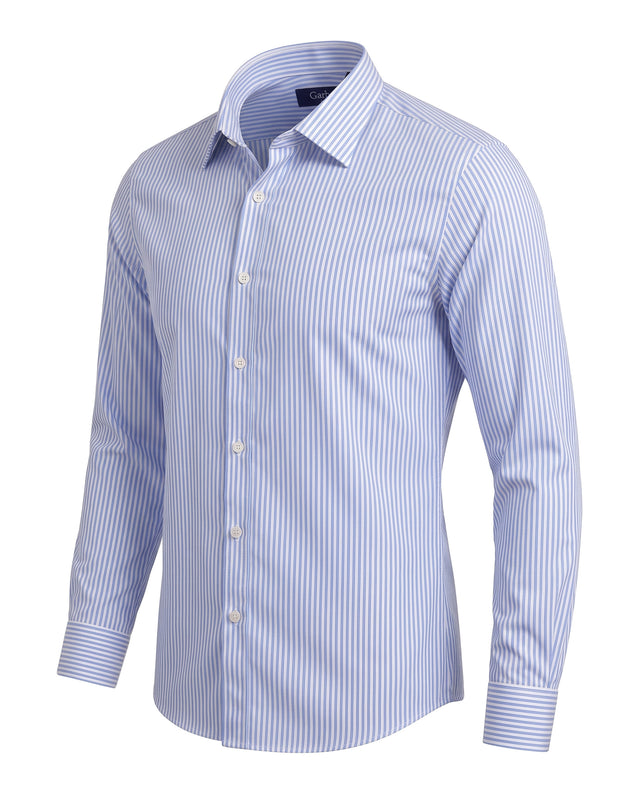 CHEMISE COL ITALIEN À RAYURES BATÔNS BLEU CIEL