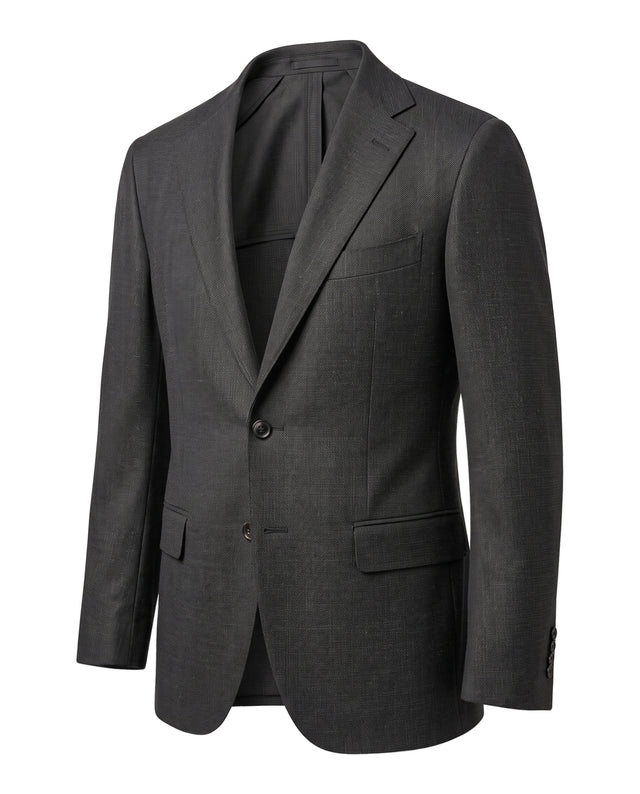 VESTE NAPOLITAINE MÉNÉLAS EN LAINE À MICRO PIED DE POULE GRISE & NOIR