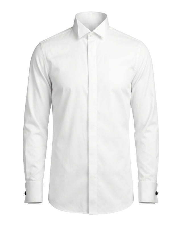 CHEMISE DE CÉRÉMONIE À COL CASSÉ BLANCHE & BOUTONS CACHÉS
