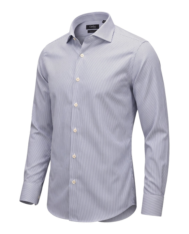 CHEMISE COL CUTAWAY À FINE RAYURE BLEU MARINE