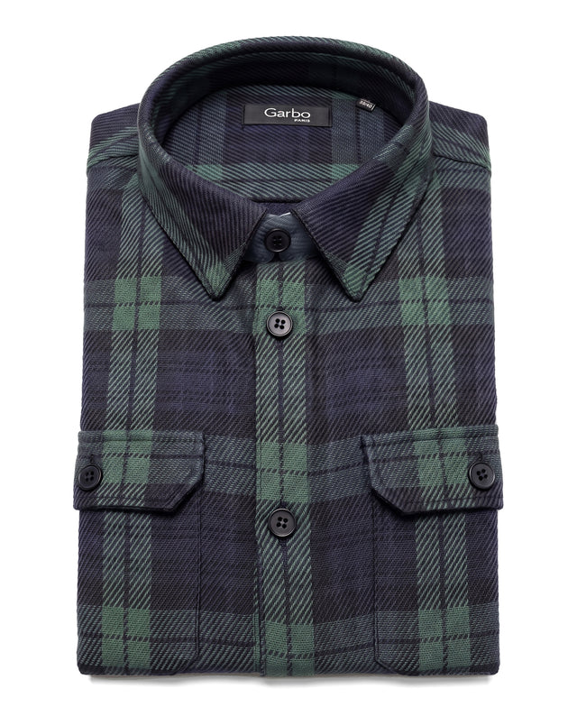 SURCHEMISE ALEX BLEU MARINE ET VERT FONCÉ EN FLANELLE DE COTON EPAIS (TARTAN)
