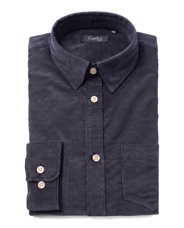 CHEMISE CORFOU EN VELOURS BLEU MARINE