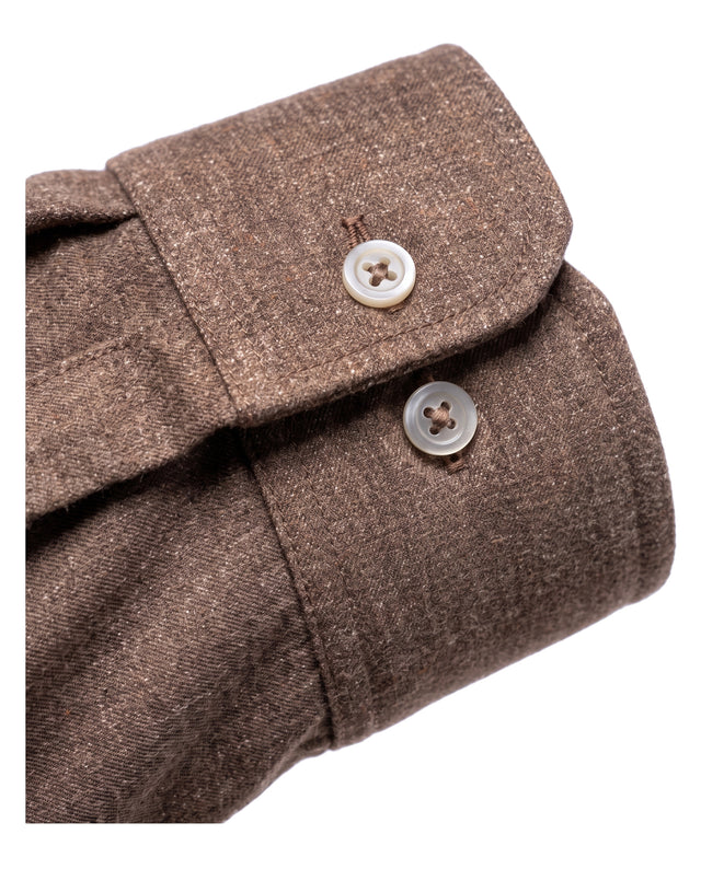 CHEMISE COL CUTAWAY CHINÉE EN LIN & COTON MARRON/CAFÉ