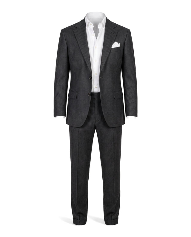 Costume "Méthoni" en Flanelle Gris Anthracite à Rayures Ton sur Ton Vitale Barberis Canonico ®