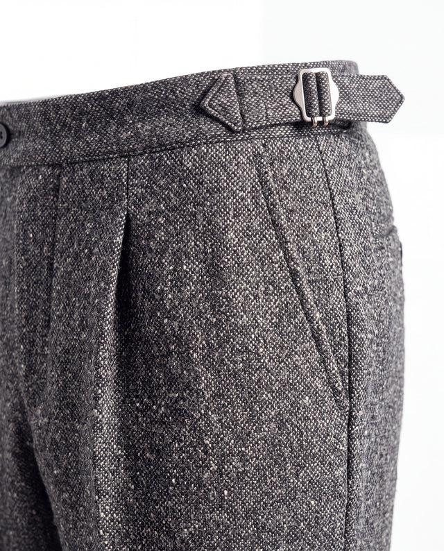 Pantalon à Pinces "Giuseppe" en Tweed de Flanelle Mélangée Grise