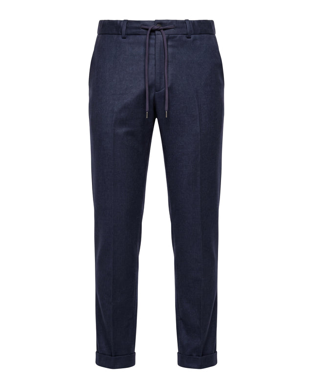 Pantalon "Télémaque" à Lacet amovible en Flanelle Bleu Marine Vitale Barberis Canonico®