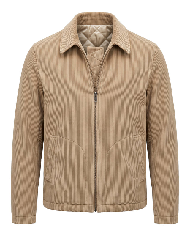 BLOUSON MARIO MATELASSÉ EN GROS VELOURS BEIGE