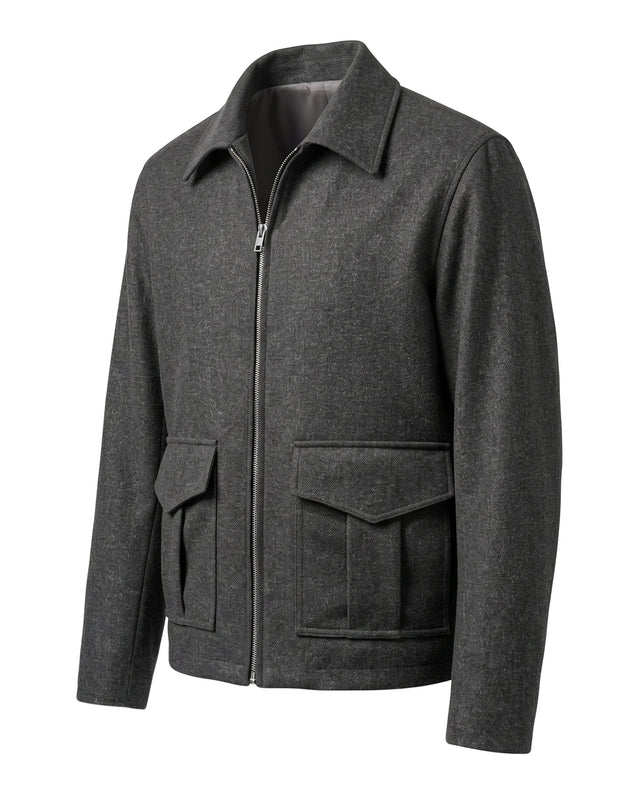 BLOUSON HERMÈS EN LAINE À PETITS PIQUÉ GRIS ANTHRACITE