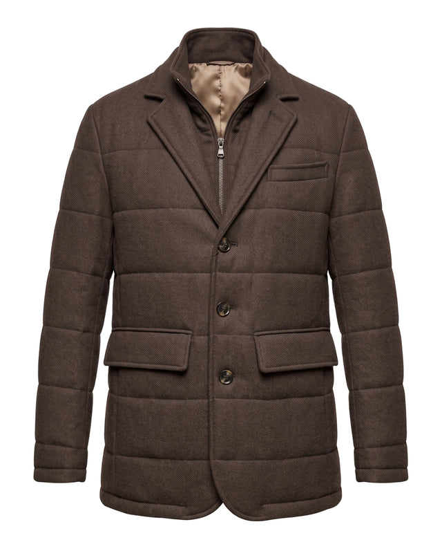 BLOUSON VÉRONE MATELASSÉ MARRON EN LAINE MÉLANGÉ AVEC PLASTRON INTÉRIEUR AMOVIBLE