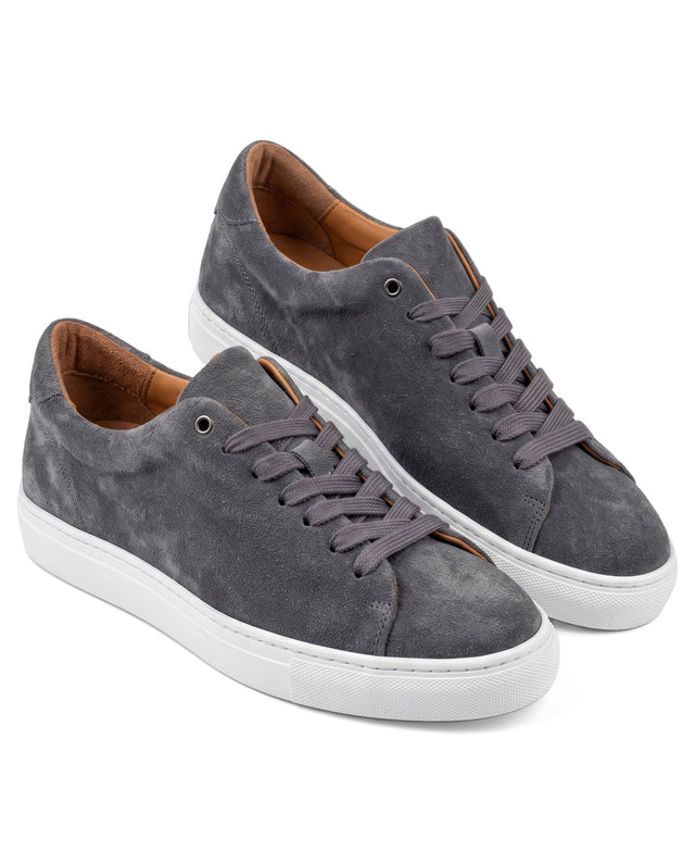 "Sneakers" Basket en Cuir de Veau Retourné Gris Souris