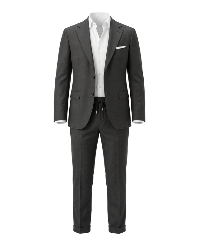 Pantalon "Ménélas" à Lacet amovible en Laine à Micro Pied de Poule Grise & Noir