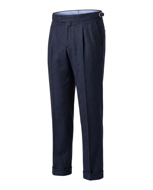 Pantalon à Pinces "Achille" en Flanelle Chevrons Bleu Marine