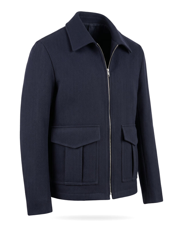 BLOUSON HERMÈS EN LAINE À CHEVRONS BLEU MARINE Blouson