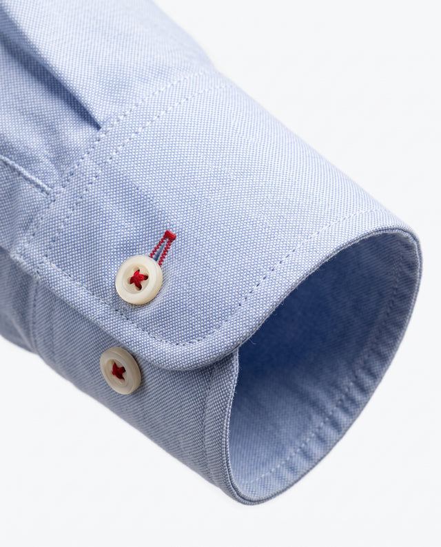 CHEMISE CORFOU EN OXFORD BLEU CIEL AVEC GANSE BLEU BLANC ROUGE