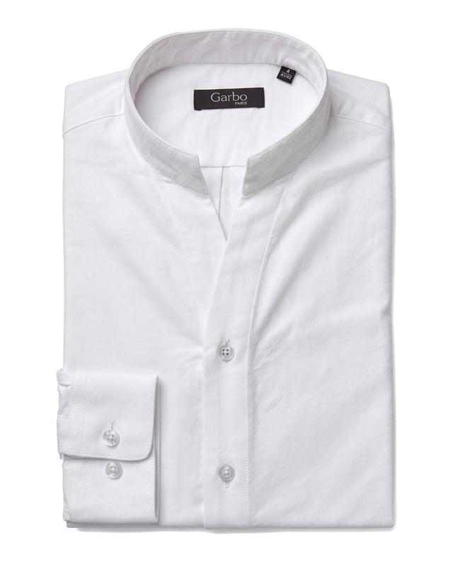 Chemise Col "Monte-Carlo" Blanche en Flanelle de Coton