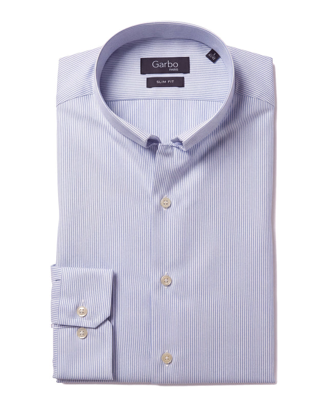 CHEMISE OFFICIER RAYÉE BLEU CIEL EN PETIT PIQUÉ OXFORD