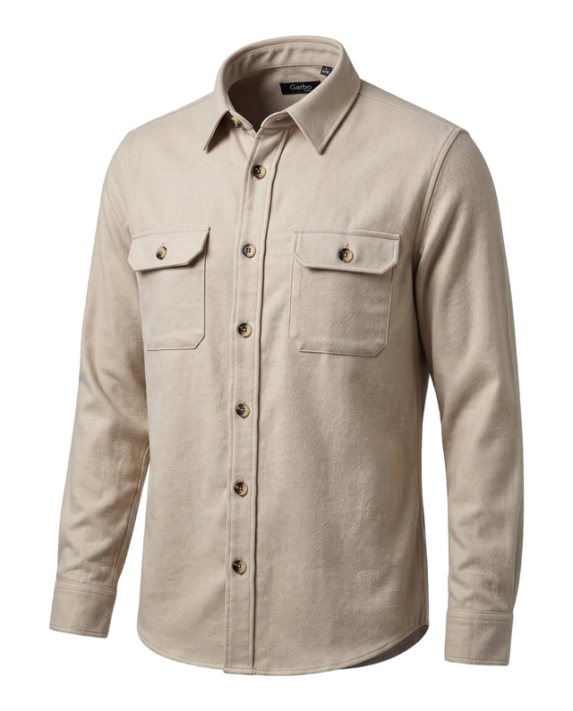 SURCHEMISE ALEX BEIGE EN FLANELLE DE COTON EPAIS