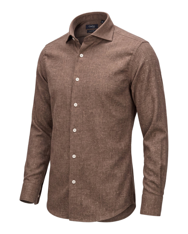 CHEMISE COL CUTAWAY CHINÉE EN LIN & COTON MARRON/CAFÉ