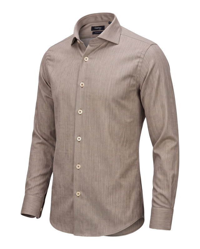 CHEMISE COL CUTAWAY EN TWILL DE FLANELLE BEIGE