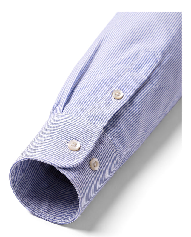 CHEMISE COL CAPRI EN OXFORD LEGER À RAYURES BLANCHE & BLEU