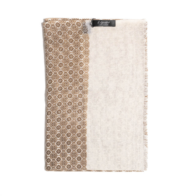 Echarpe Fine Café en Laine avec kaleidoscope Fleurs imprimés Beige A