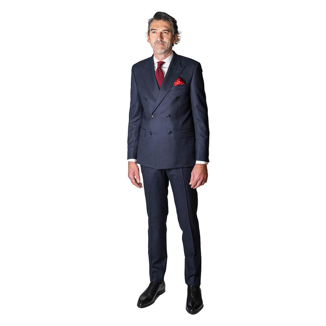Costume Croisé "Oslo" en Flanelle Bleu Marine à Fines rayures Ciel Vitale Barberis Canonico