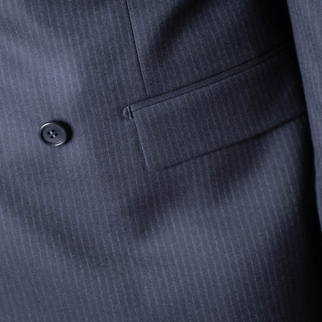 Costume Croisé "Oslo" en Flanelle Bleu Marine à Fines rayures Ciel Vitale Barberis Canonico