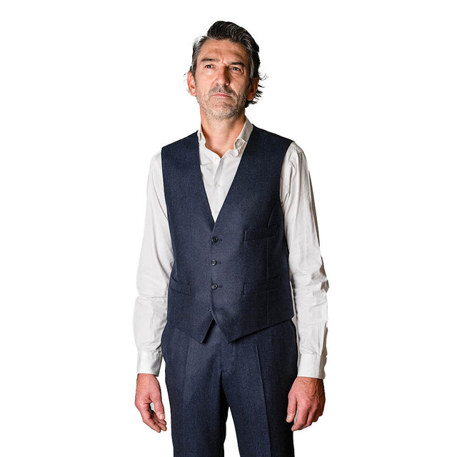 Gilet "Copenhague" en Tweed Chiné Bleu Marine Vitale Barberis Canonico