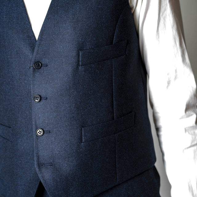 Gilet "Copenhague" en Tweed Chiné Bleu Marine Vitale Barberis Canonico
