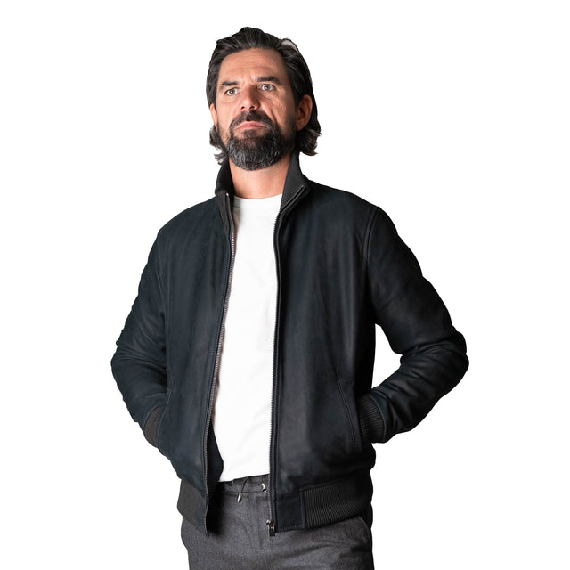 Bombers "Honfleur" en Nubuck Bleu Marine (Mouton Retourné)