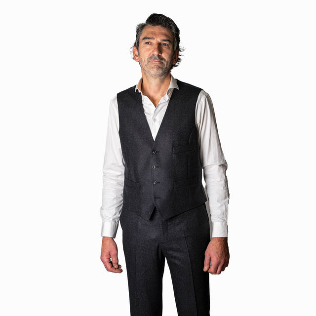 Gilet "Copenhague" en Tweed Chiné Gris Anthracite Vitale Barberis Canonico