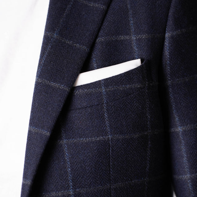 Veste "Riga" Bleu Marine à Carreaux Grise et Ciel Bottoli