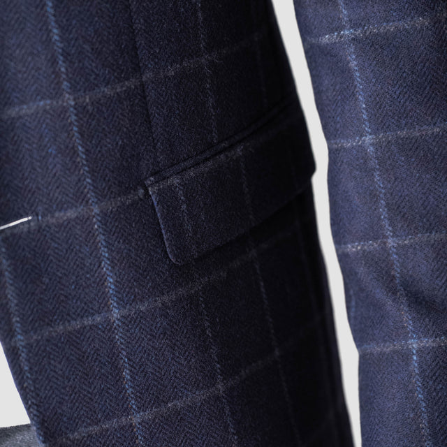 Veste "Riga" Bleu Marine à Carreaux Grise et Ciel Bottoli