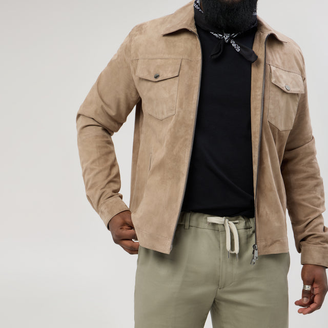 Blouson "Cala Rossa" en Chamois Taupe Col Chemise