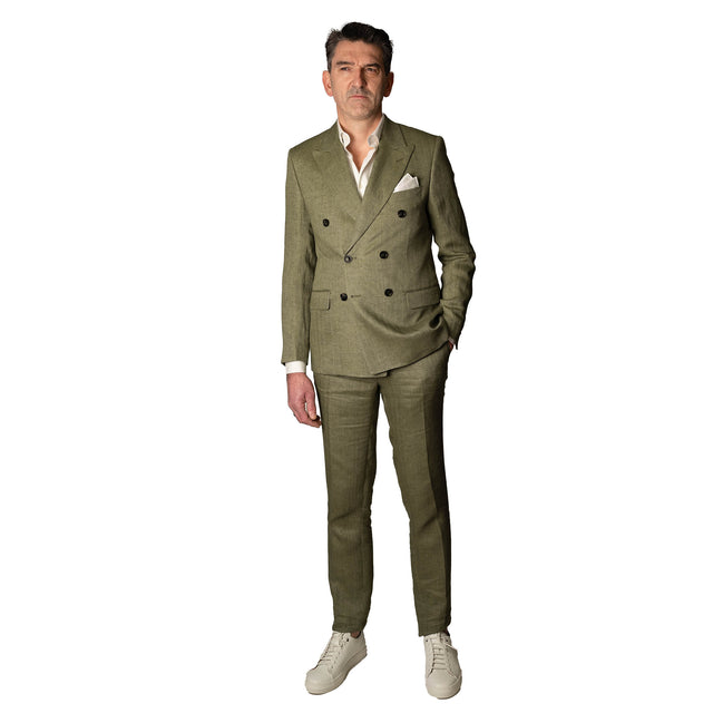 Costume Croisé en Lin "Cap Ferrat" Vert Clair de chez Angélico