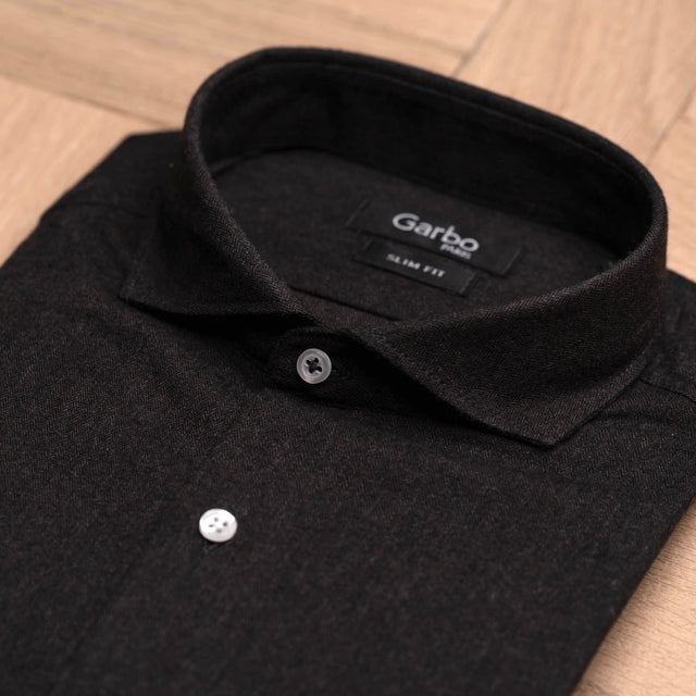 Chemise Col "Cutaway" en Flanelle à Chevrons Anthracite/Bronze Foncé