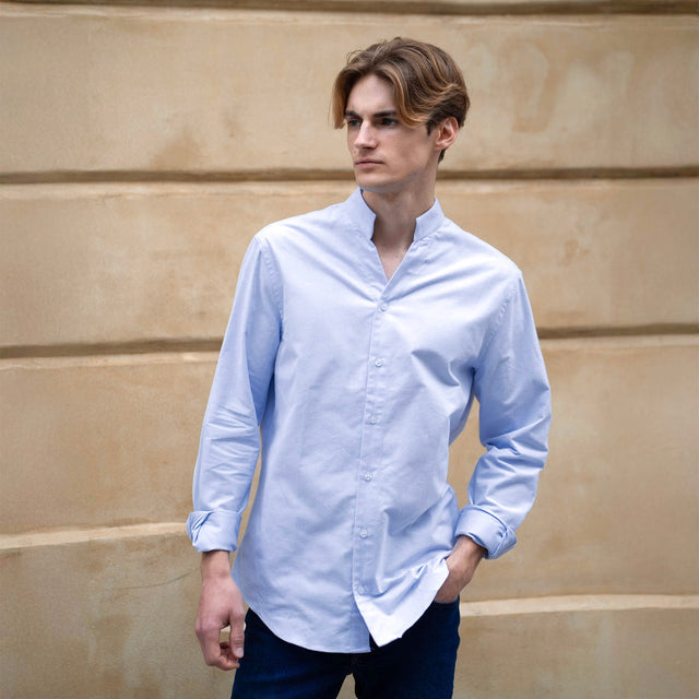 Chemise Col "Monte-Carlo" Bleu Ciel en Flanelle de Coton