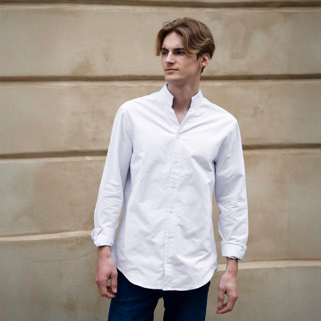 Chemise Col "Monte-Carlo" Blanche en Flanelle de Coton