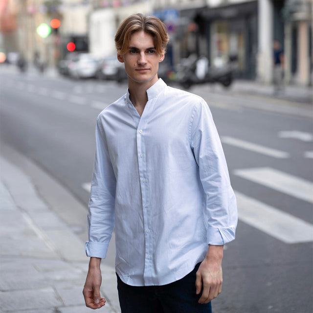 Chemise Col "Monte-Carlo" en Oxford à Rayures Blanche et Bleu