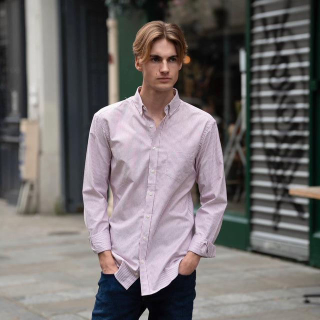 Chemise Col "Soho" en Oxford à Rayures Bordeaux